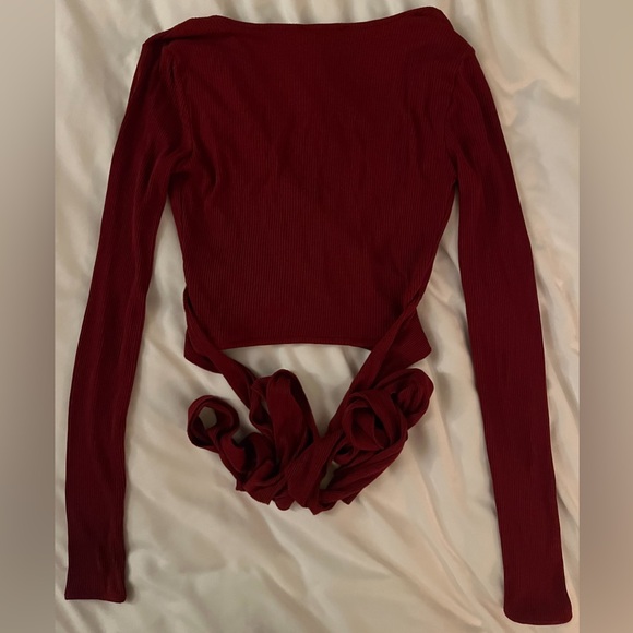 Forever 21 Small Ribbed Burgundy Tie-up Wrap Crop Top - Picture 8 of 11